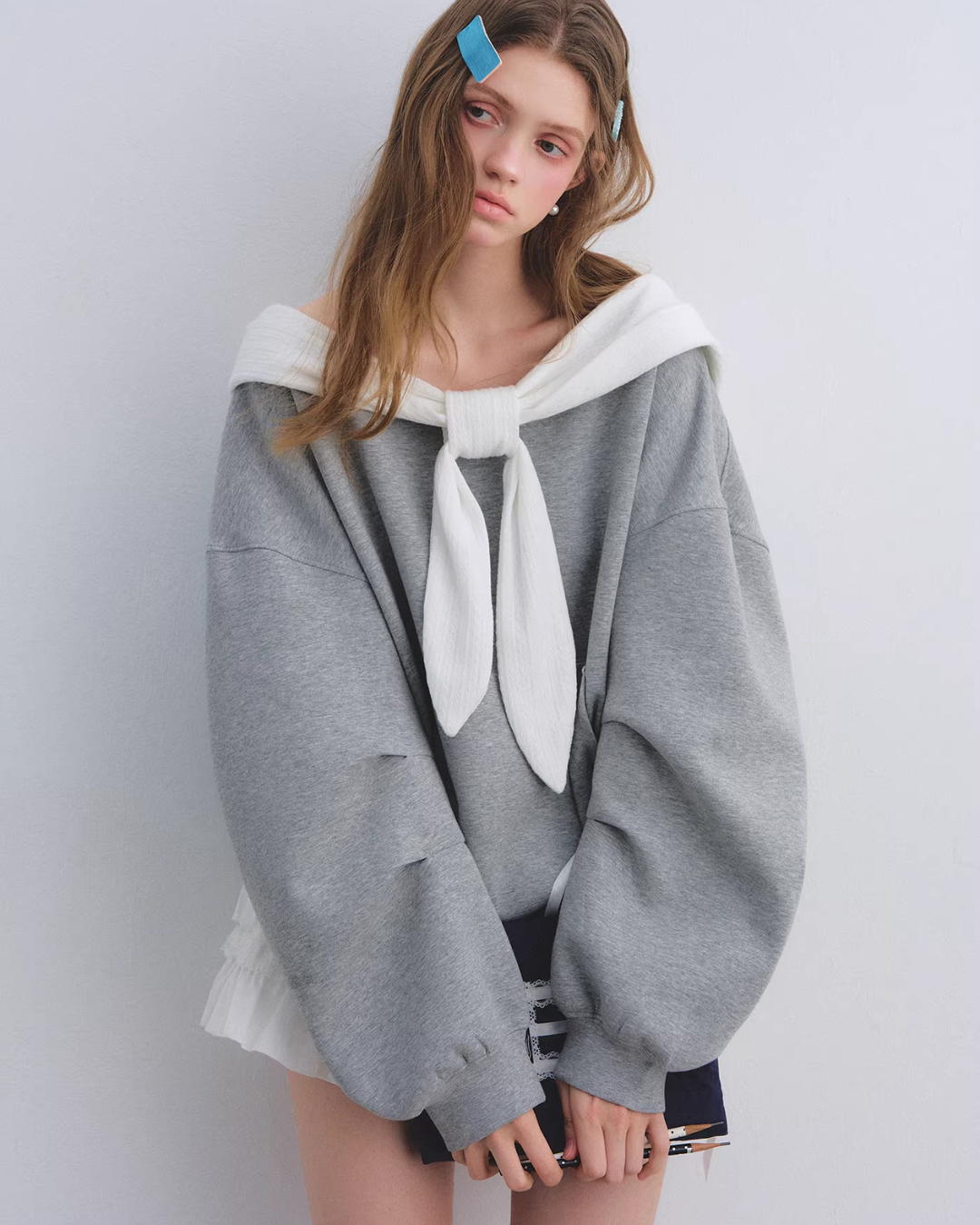 Rabbit Ear Bow Tie Loose Top Rabbit Ear Bow Tie Loose Top