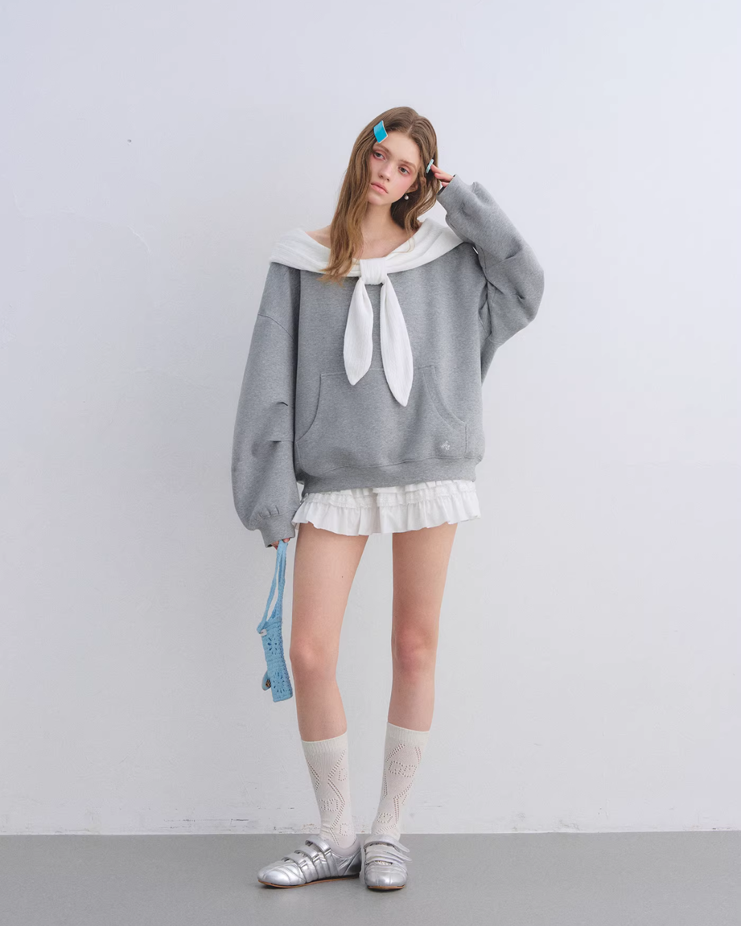 Rabbit Ear Bow Tie Loose Top Rabbit Ear Bow Tie Loose Top