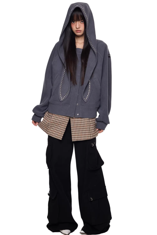 Rabbit Ear Studded Hoodie