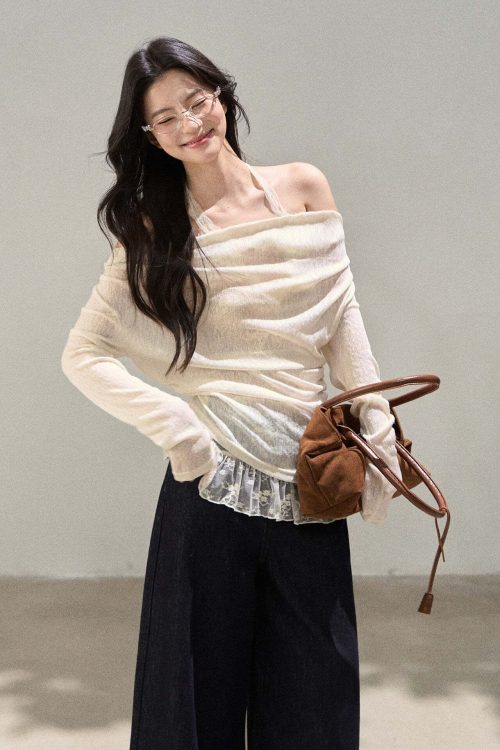 Race Off Shoulder Knit Tops