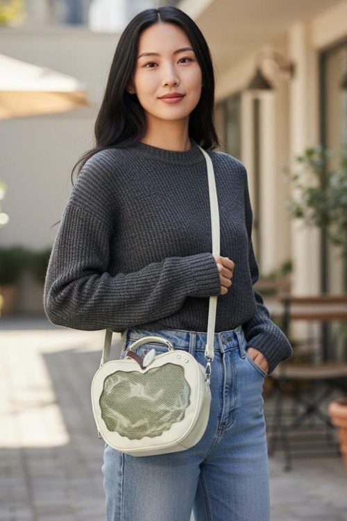 Red Apple Convertible Ita Bag with Clear Window for Pin Display