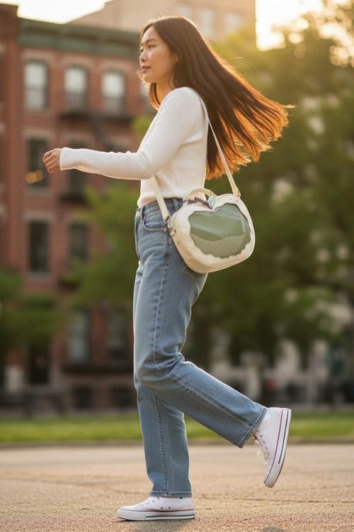 Red Apple Convertible Ita Bag with Clear Window for Pin Display