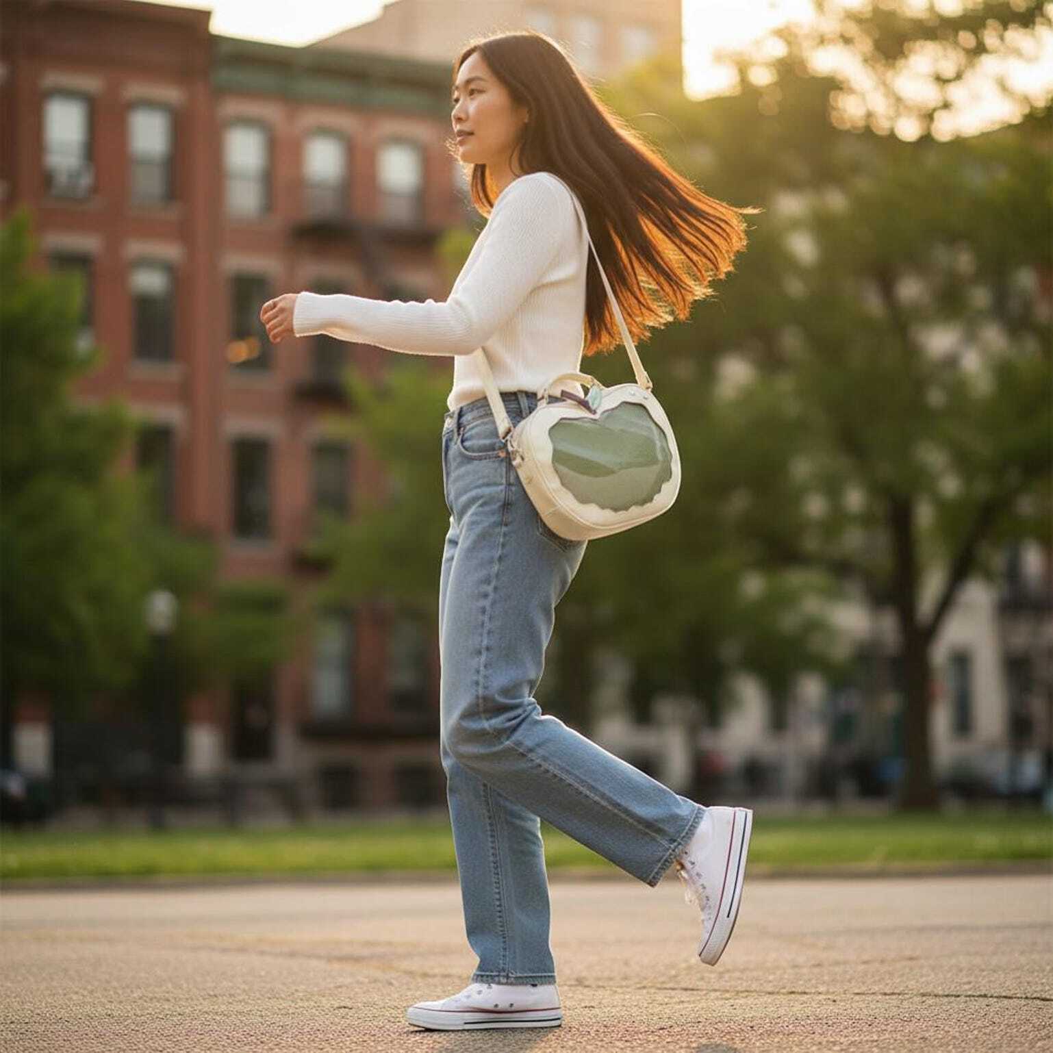Red Apple Convertible Ita Bag with Clear Window for Pin Display Red Apple Convertible Ita Bag with Clear Window for Pin Display