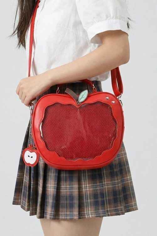 Red Apple Convertible Ita Bag with Clear Window for Pin Display