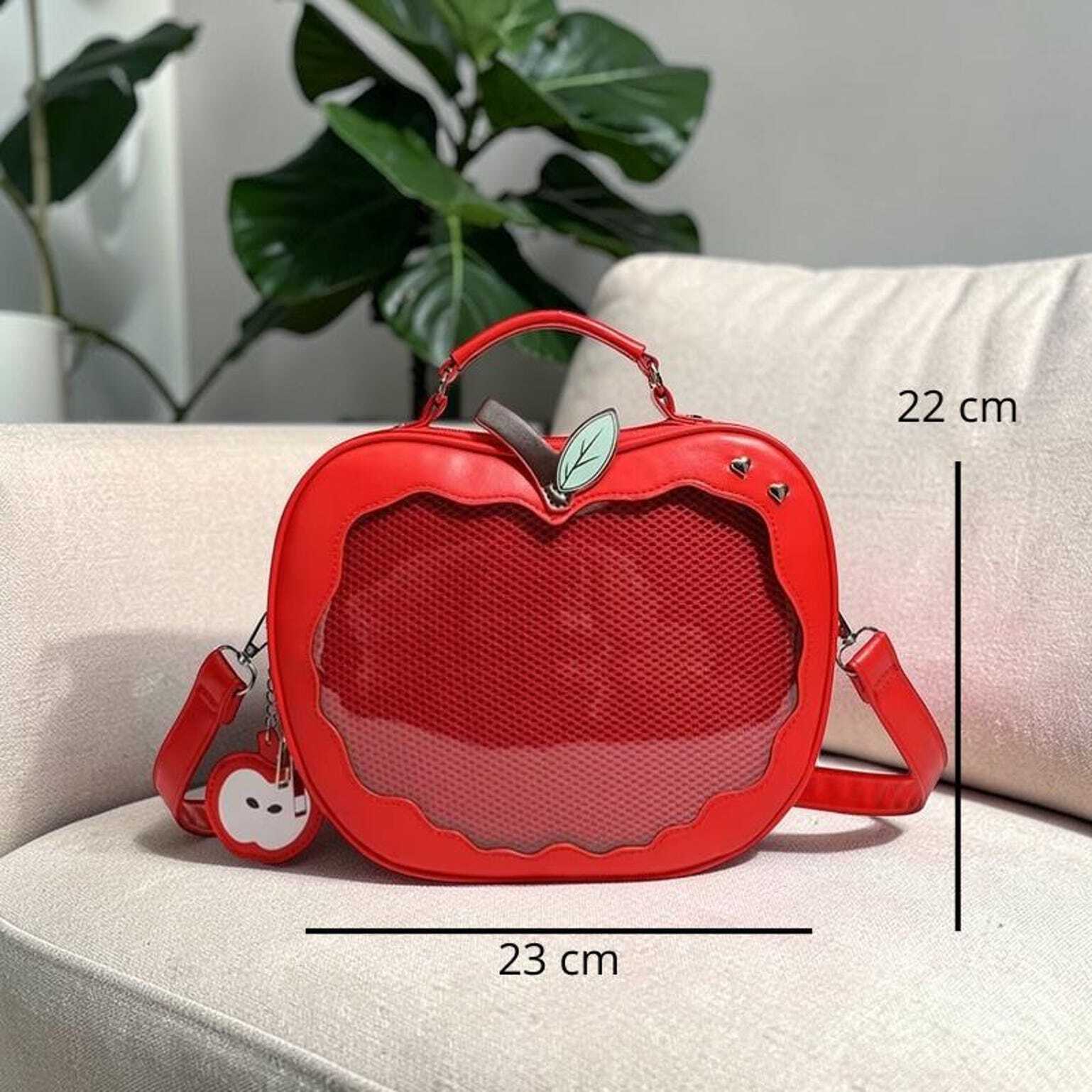 Red Apple Convertible Ita Bag with Clear Window for Pin Display Red Apple Convertible Ita Bag with Clear Window for Pin Display