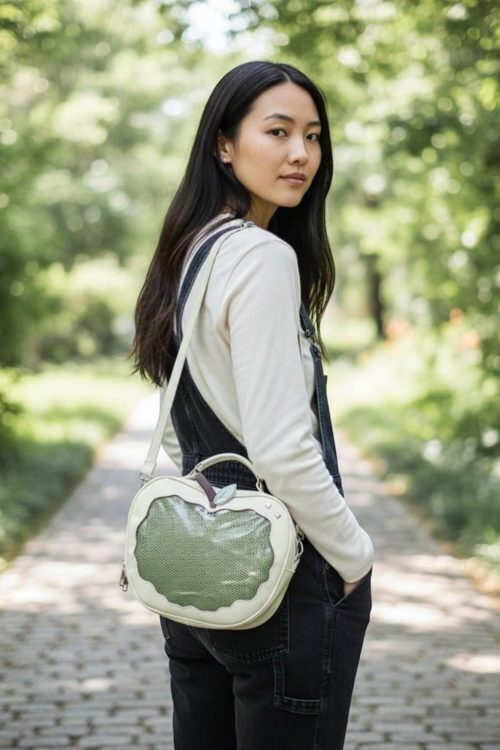 Red Apple Convertible Ita Bag with Clear Window for Pin Display