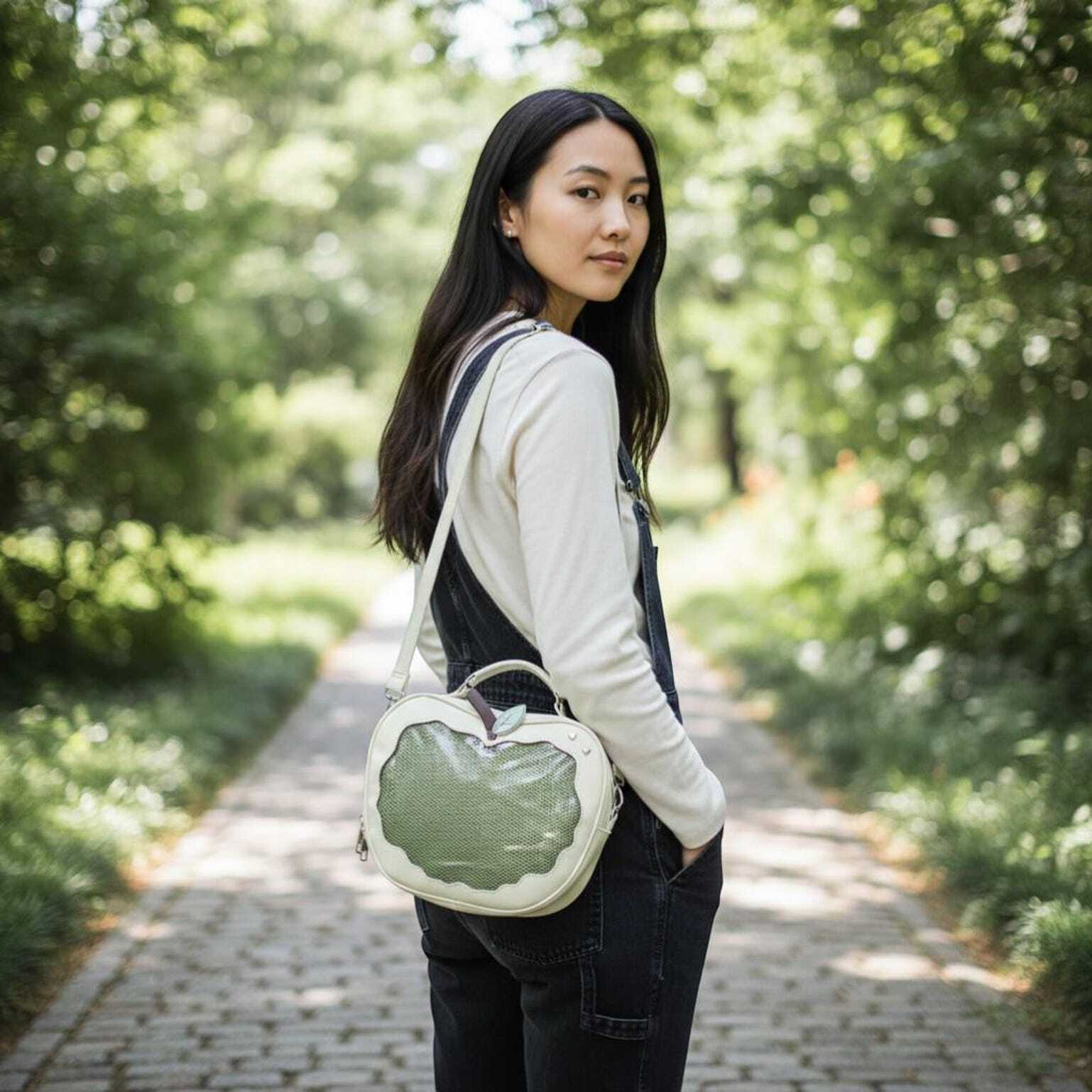 Red Apple Convertible Ita Bag with Clear Window for Pin Display Red Apple Convertible Ita Bag with Clear Window for Pin Display