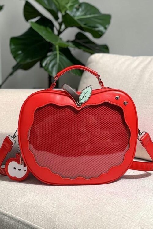 Red Apple Convertible Ita Bag with Clear Window for Pin Display