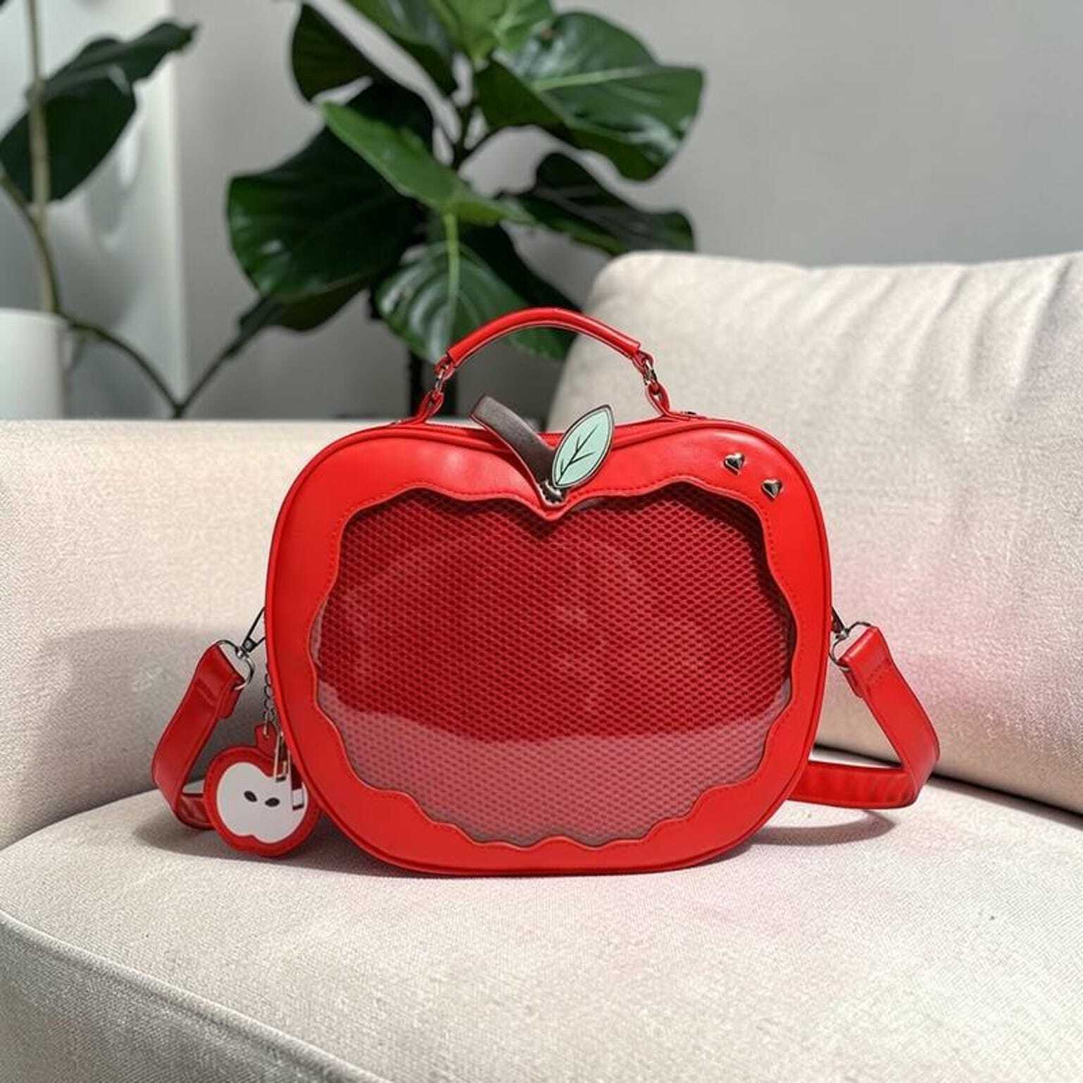 Red Apple Convertible Ita Bag with Clear Window for Pin Display Red Apple Convertible Ita Bag with Clear Window for Pin Display