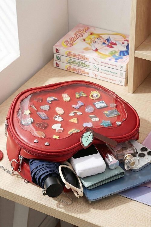 Red Apple Convertible Ita Bag with Clear Window for Plushies and Pins