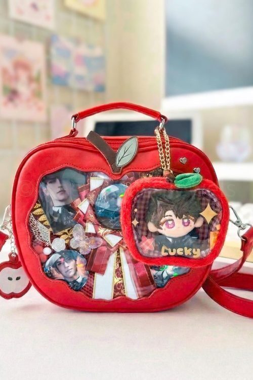 Red Apple Convertible Ita Bag with Clear Window for Plushies and Pins