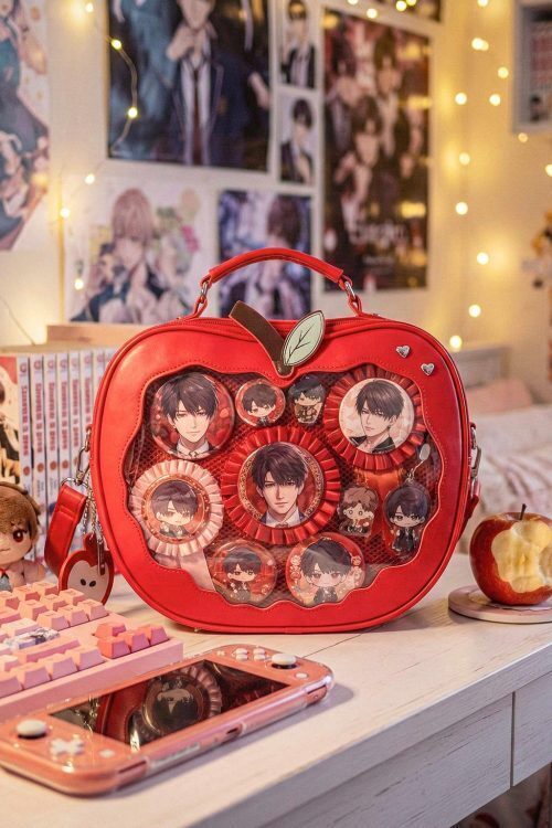Red Apple Convertible Ita Bag with Clear Window for Plushies and Pins