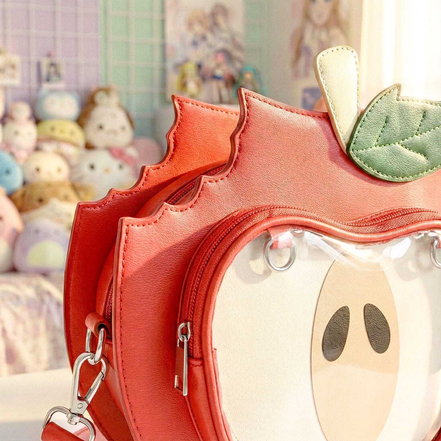 Red Apple Convertible Ita Bag with Clear Window for Plushies and Pins Red Apple Convertible Ita Bag with Clear Window for Plushies and Pins