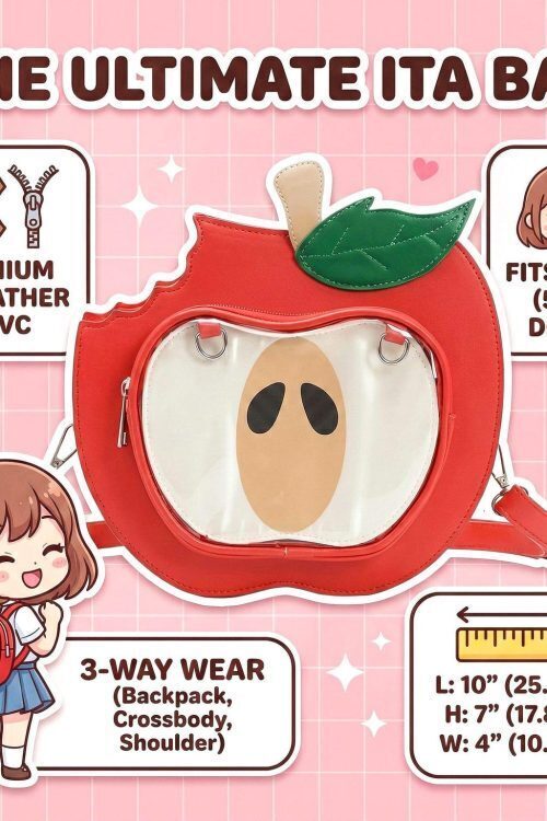 Red Apple Convertible Ita Bag with Clear Window for Plushies and Pins