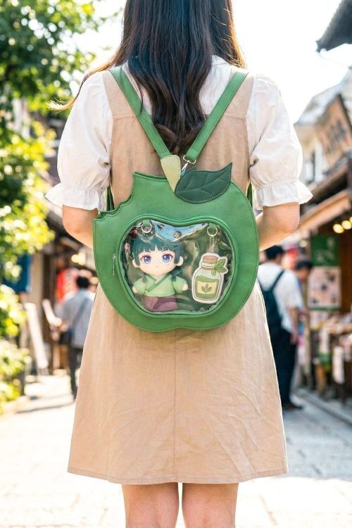 Red Apple Convertible Ita Bag with Clear Window for Plushies and Pins