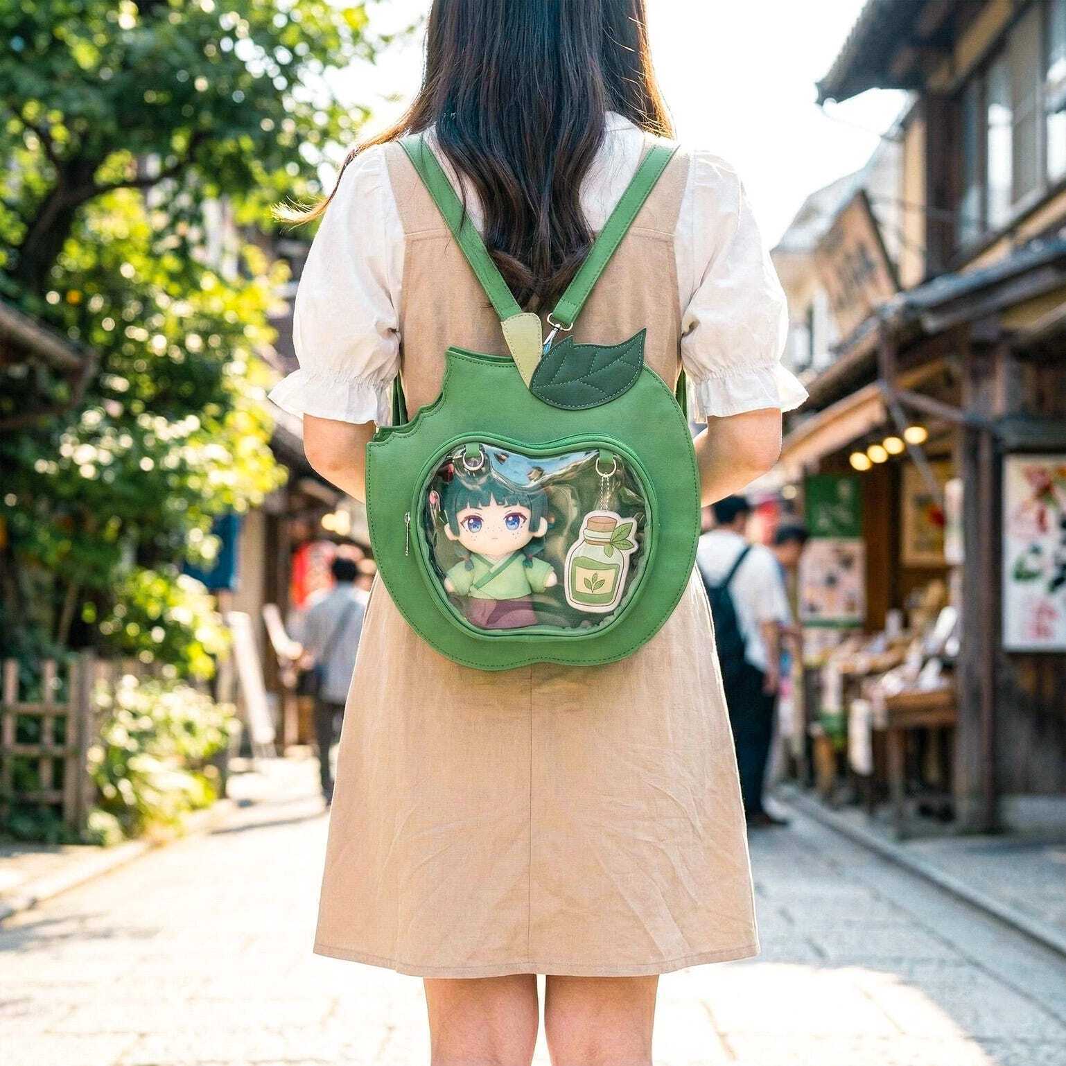 Red Apple Convertible Ita Bag with Clear Window for Plushies and Pins Red Apple Convertible Ita Bag with Clear Window for Plushies and Pins