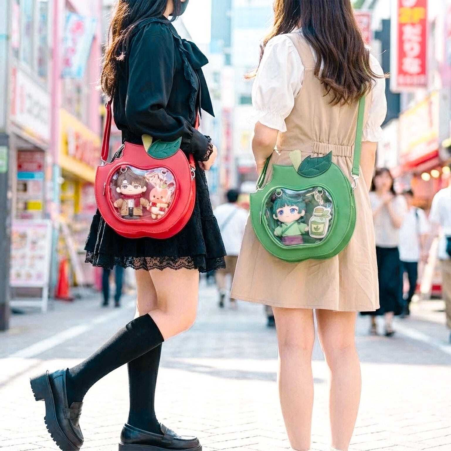 Red Apple Convertible Ita Bag with Clear Window for Plushies and Pins Red Apple Convertible Ita Bag with Clear Window for Plushies and Pins