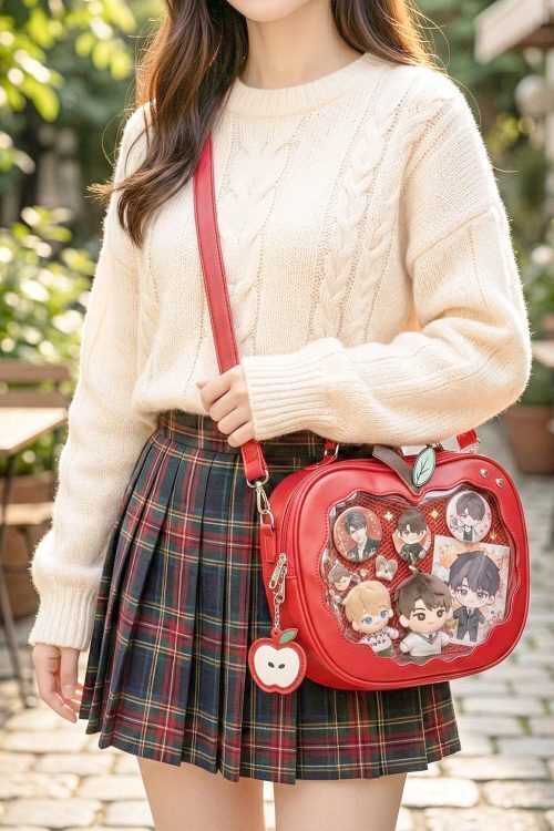 Red Apple Convertible Ita Bag with Clear Window for Plushies and Pins