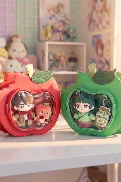 Red Apple Convertible Ita Bag with Clear Window for Plushies and Pins