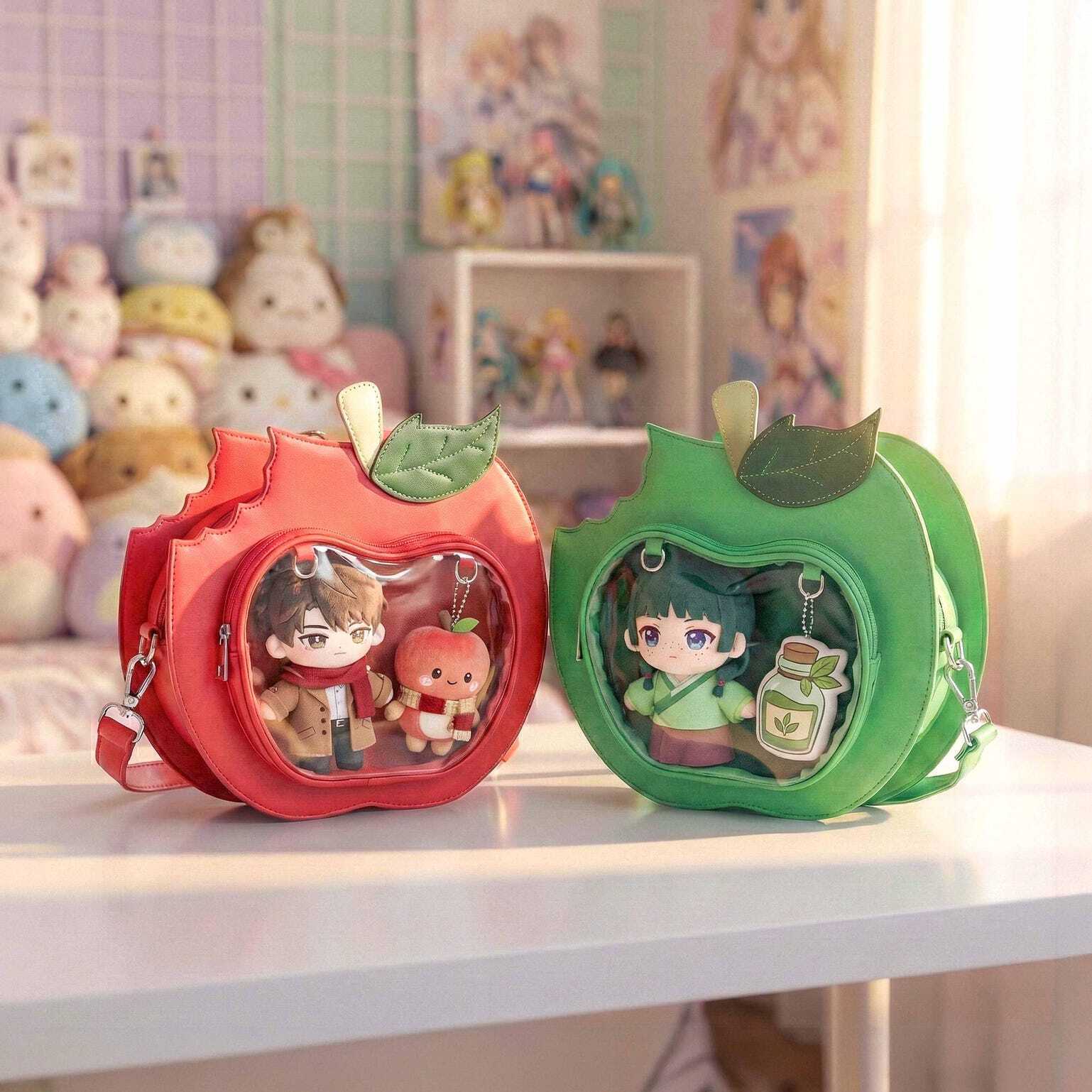 Red Apple Convertible Ita Bag with Clear Window for Plushies and Pins Red Apple Convertible Ita Bag with Clear Window for Plushies and Pins