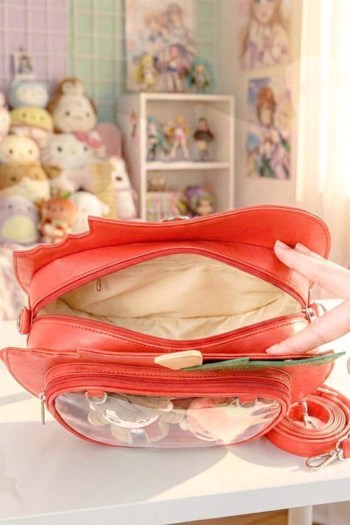 Red Apple Convertible Ita Bag with Clear Window for Plushies and Pins