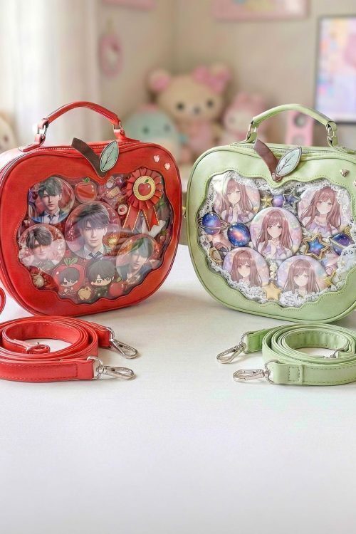 Red Apple Convertible Ita Bag with Clear Window for Plushies and Pins
