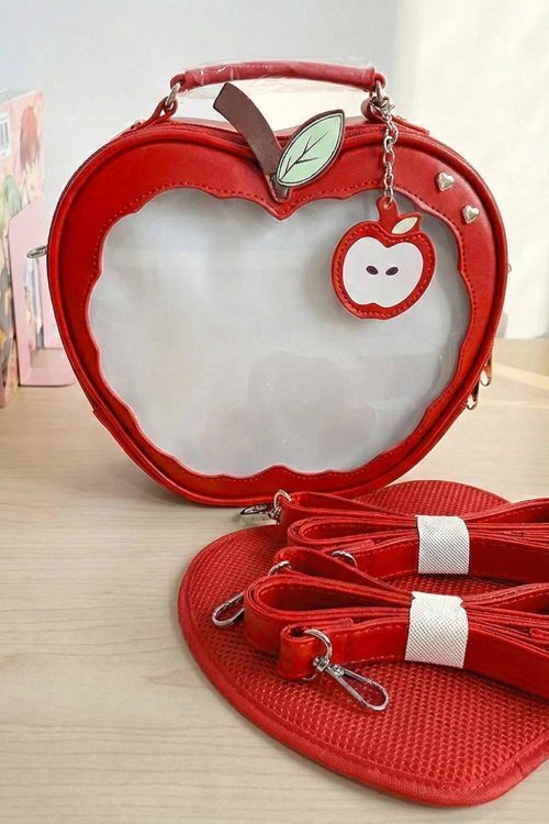 Red Apple Convertible Ita Bag with Clear Window for Plushies and Pins