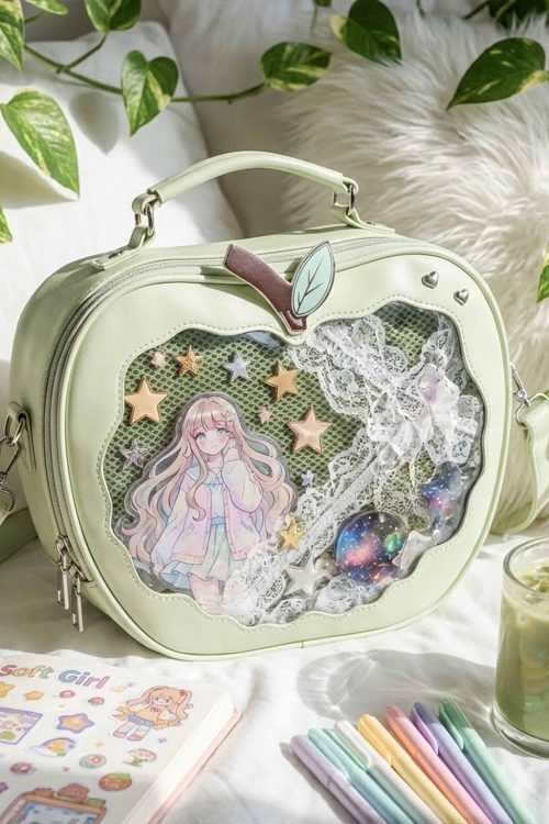 Red Apple Convertible Ita Bag with Clear Window for Plushies and Pins