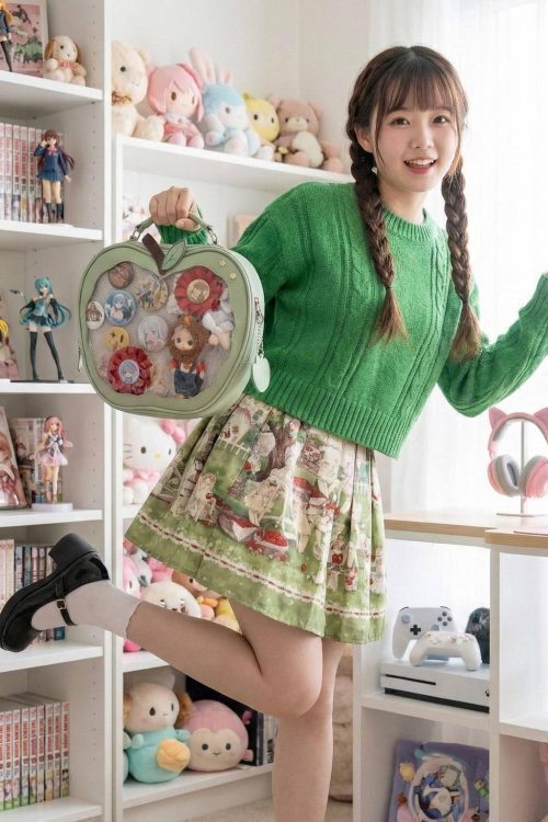 Red Apple Convertible Ita Bag with Clear Window for Plushies and Pins