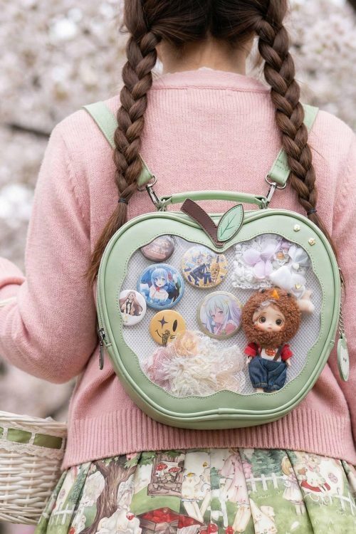 Red Apple Convertible Ita Bag with Clear Window for Plushies and Pins