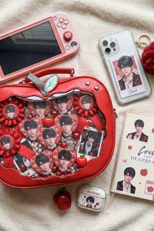 Red Apple Convertible Ita Bag with Clear Window for Plushies and Pins