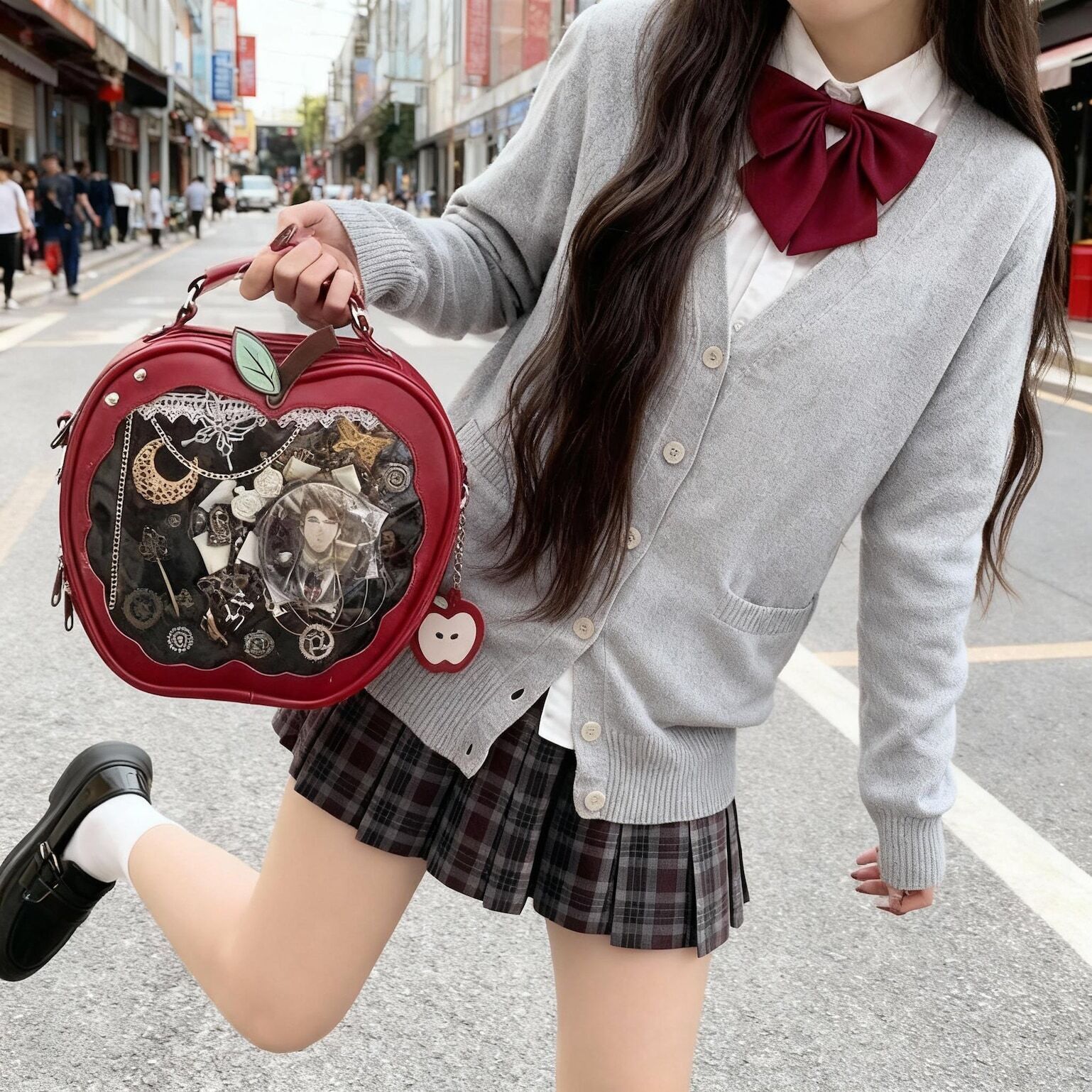 Red Apple Ita Backpack with Clear Window for Plushies and Pins Red Apple Ita Backpack with Clear Window for Plushies and Pins