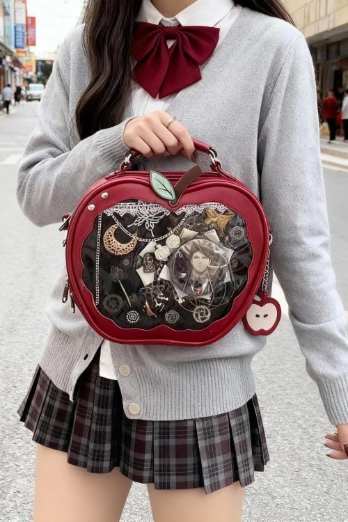 Red Apple Ita Backpack with Clear Window for Plushies and Pins