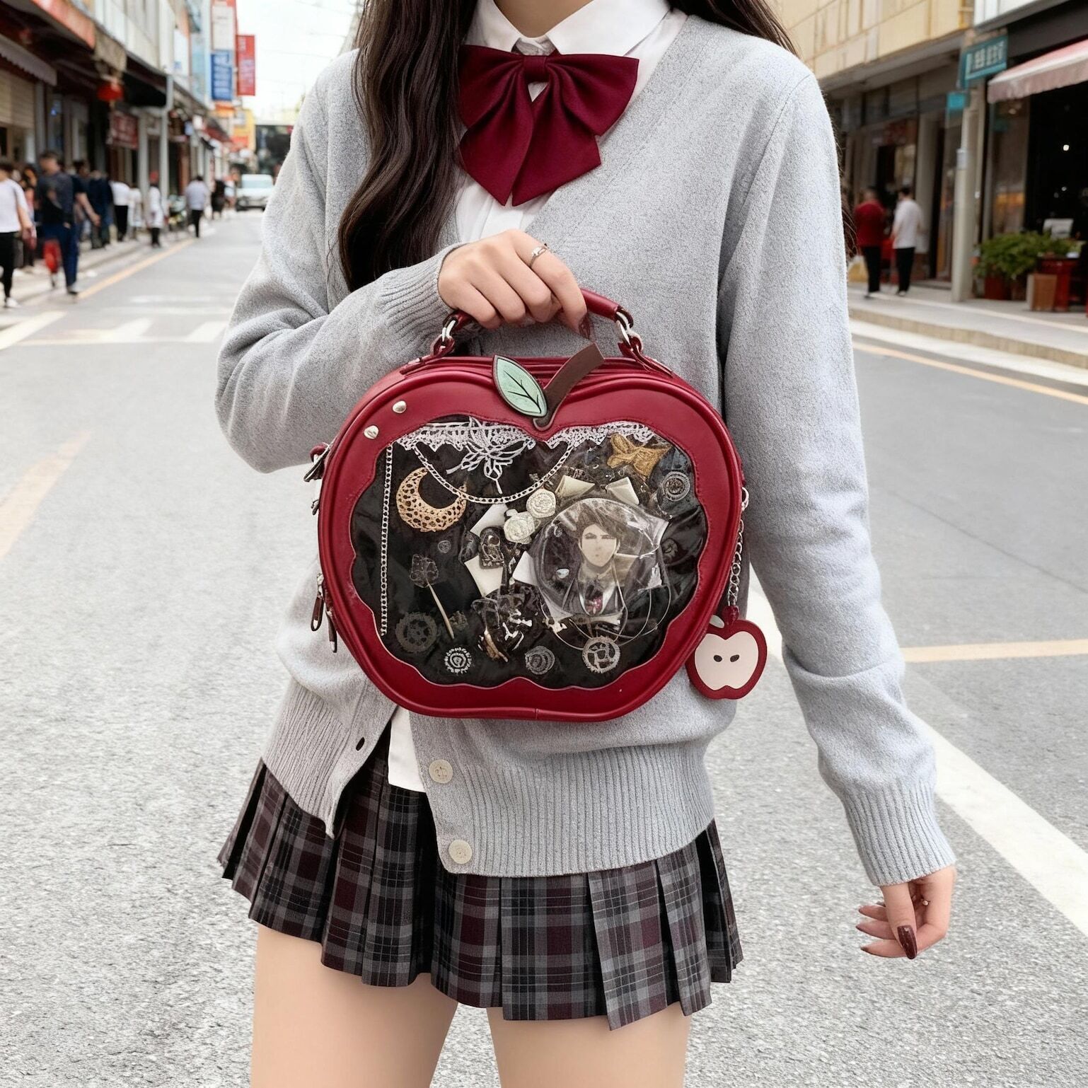 Red Apple Ita Backpack with Clear Window for Plushies and Pins Red Apple Ita Backpack with Clear Window for Plushies and Pins