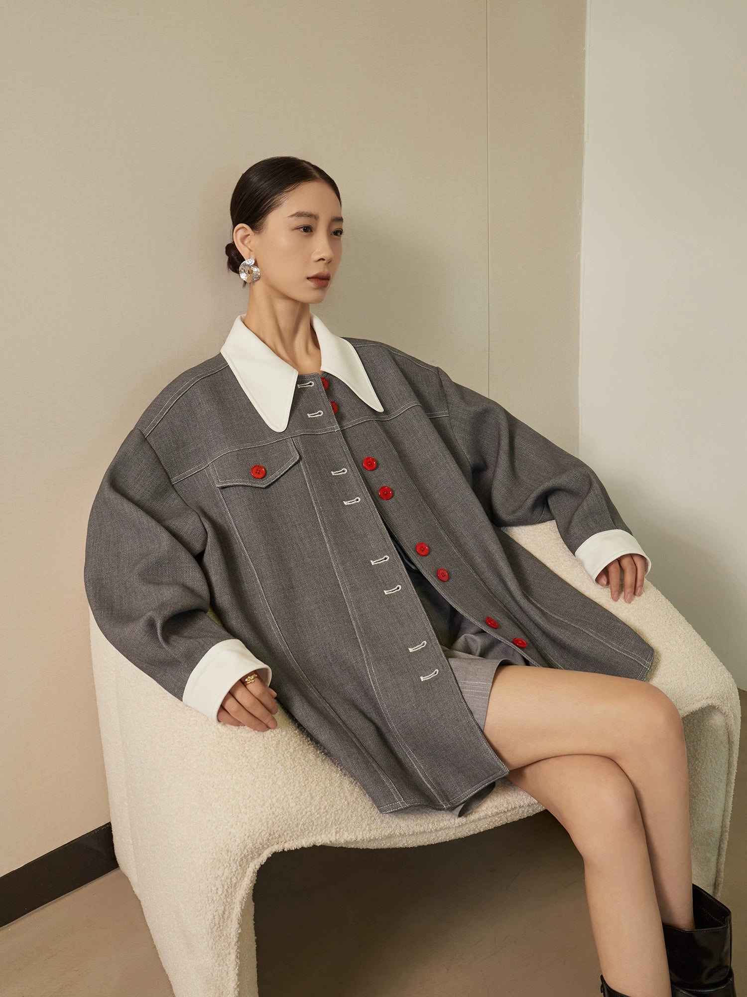 Red Button Patchwork Jacket / Shorts Red Button Patchwork Jacket / Shorts