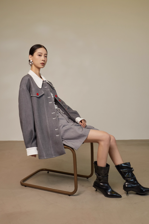 Red Button Patchwork Jacket / Shorts