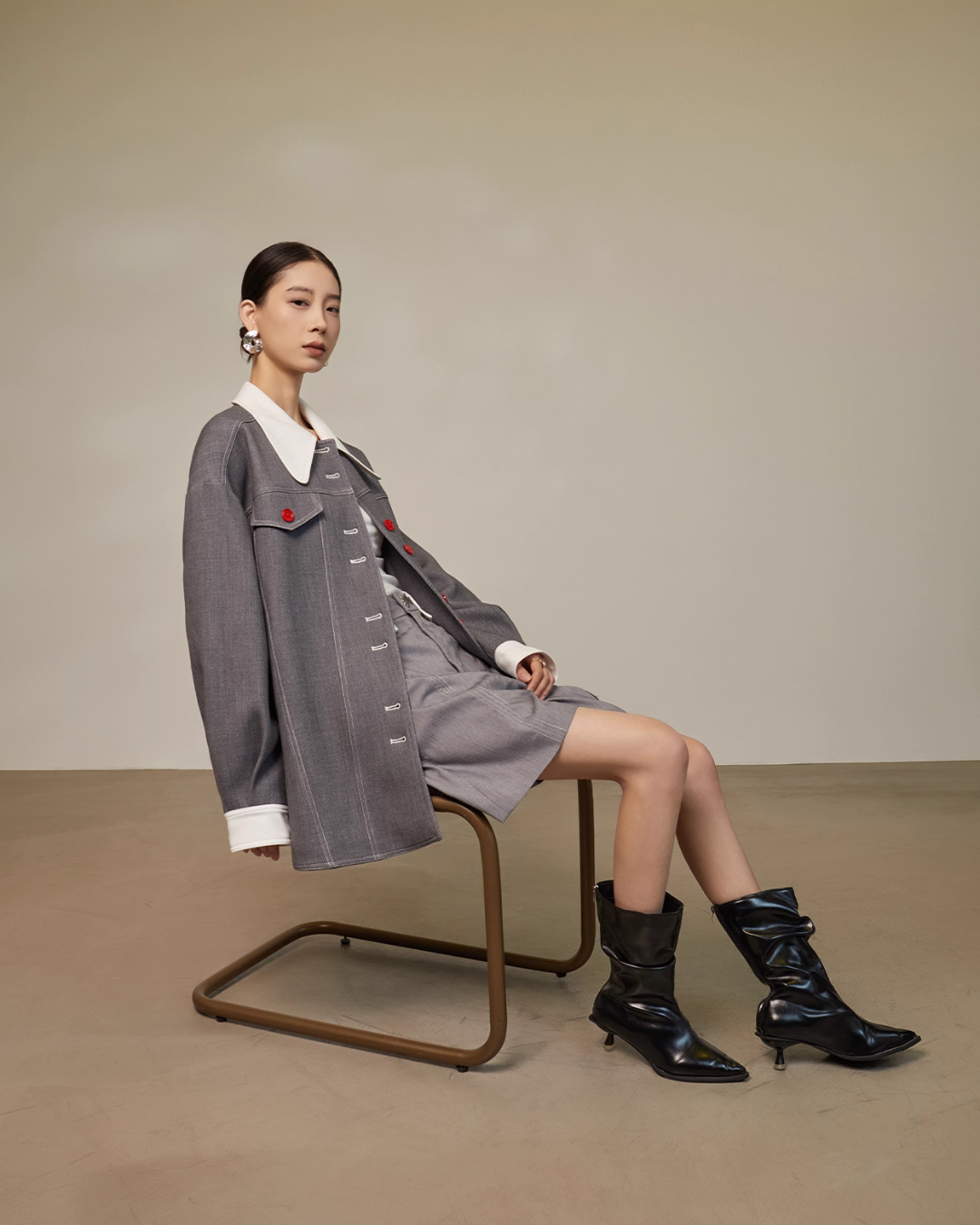 Red Button Patchwork Jacket / Shorts Red Button Patchwork Jacket / Shorts