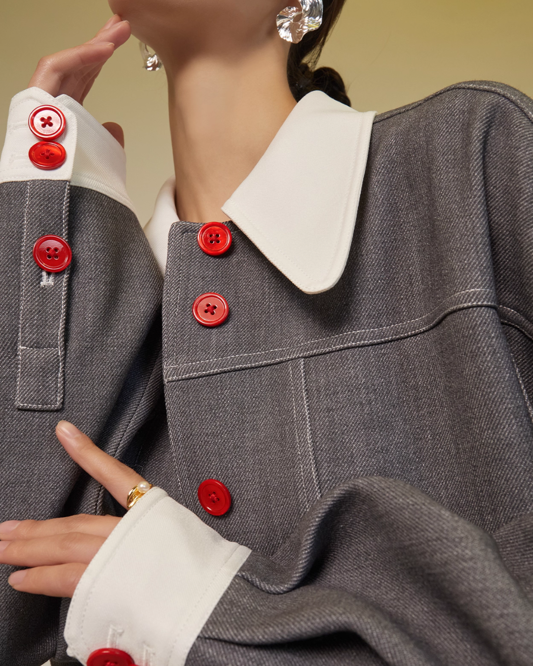 Red Button Patchwork Jacket / Shorts Red Button Patchwork Jacket / Shorts