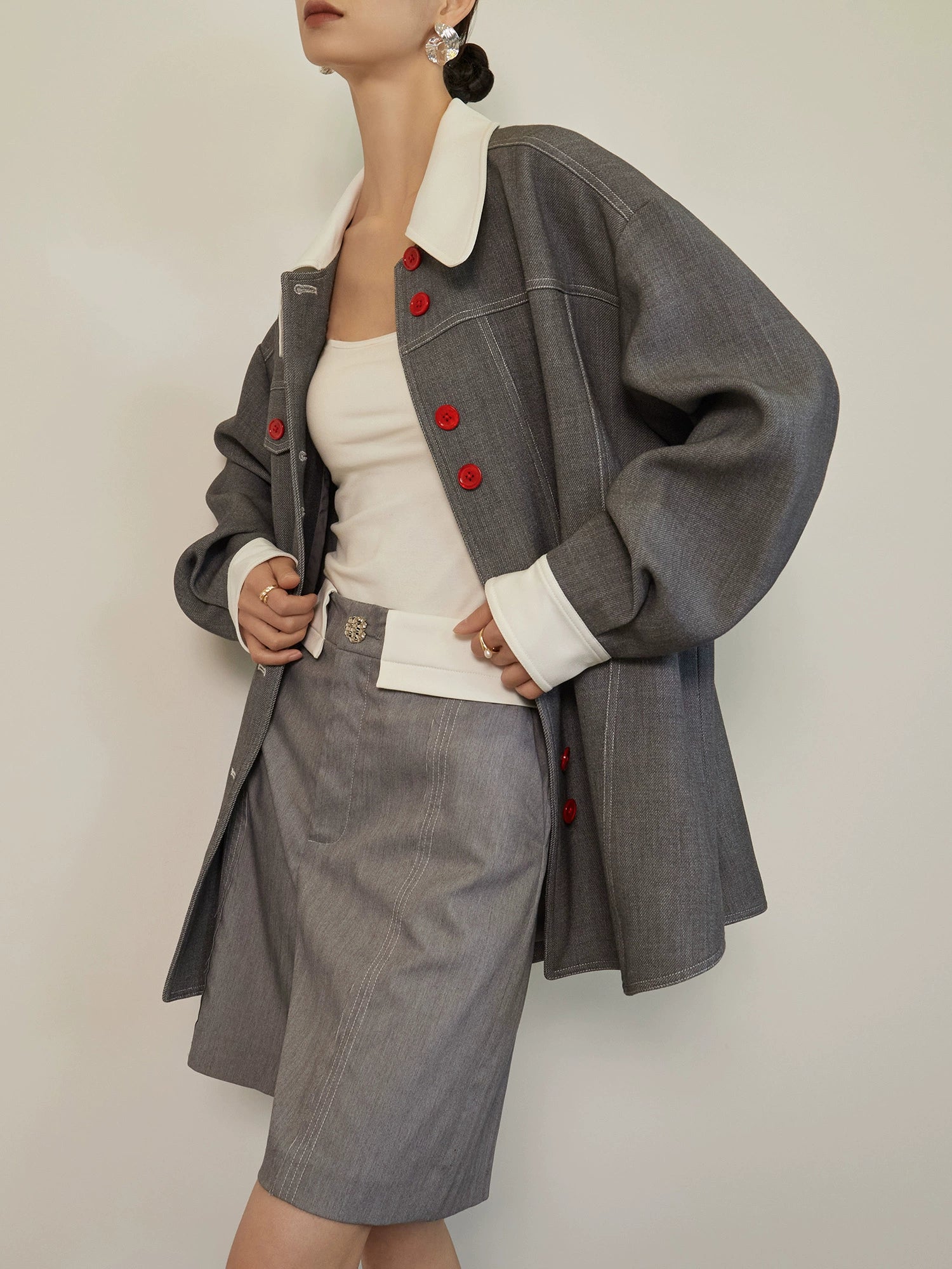 Red Button Patchwork Jacket / Shorts Red Button Patchwork Jacket / Shorts