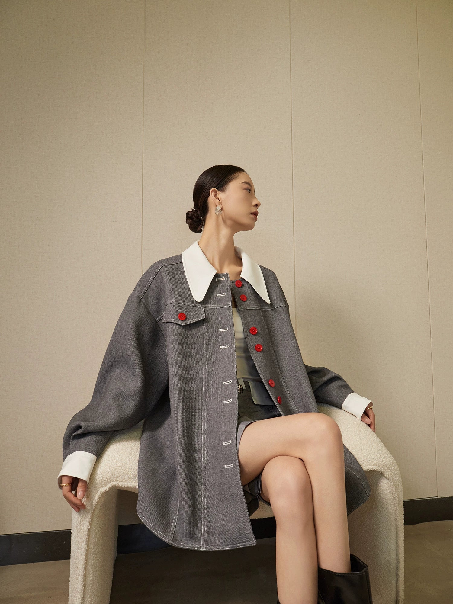 Red Button Patchwork Jacket / Shorts Red Button Patchwork Jacket / Shorts