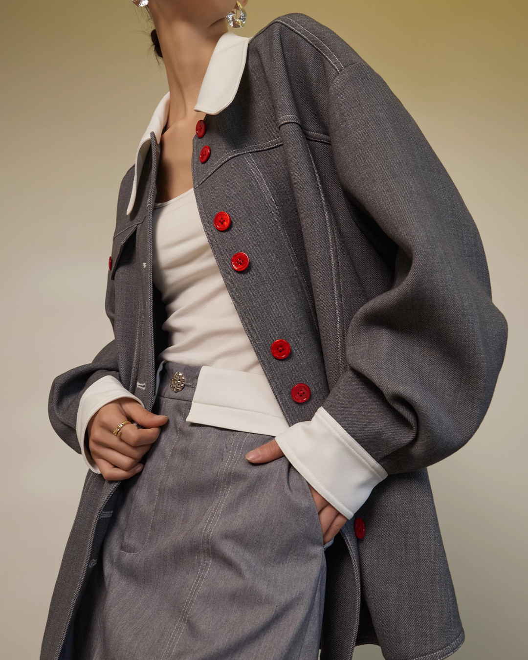 Red Button Patchwork Jacket / Shorts Red Button Patchwork Jacket / Shorts