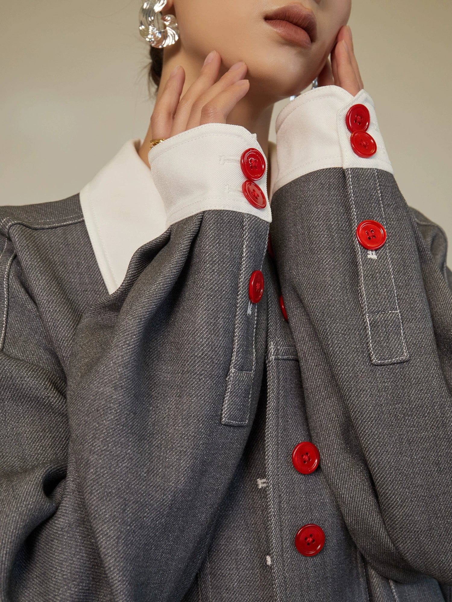 Red Button Patchwork Jacket / Shorts Red Button Patchwork Jacket / Shorts