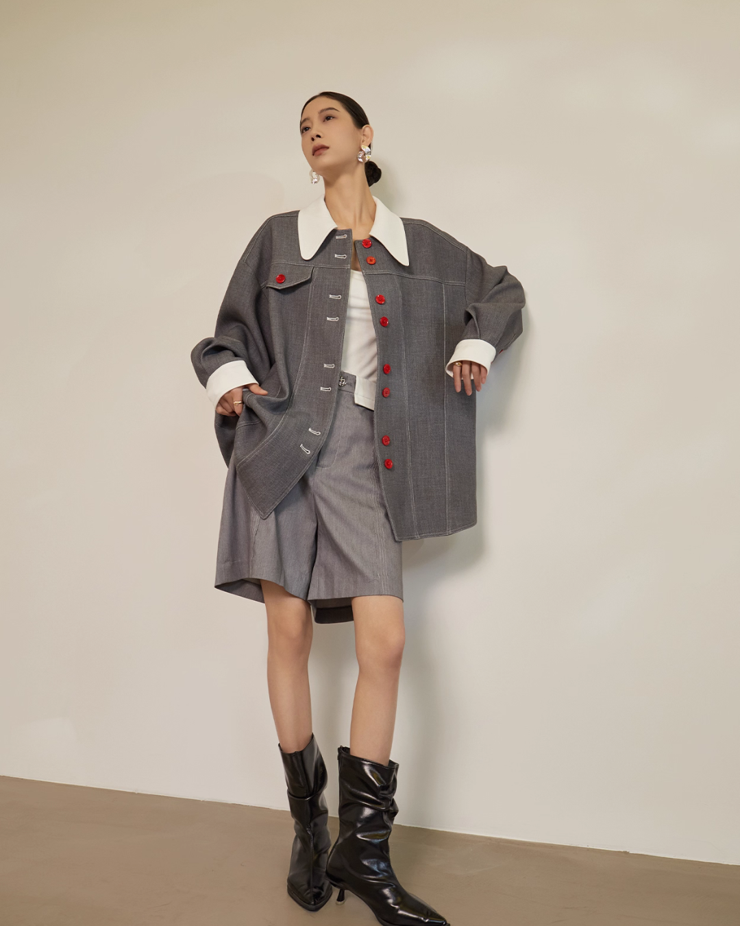 Red Button Patchwork Jacket / Shorts Red Button Patchwork Jacket / Shorts