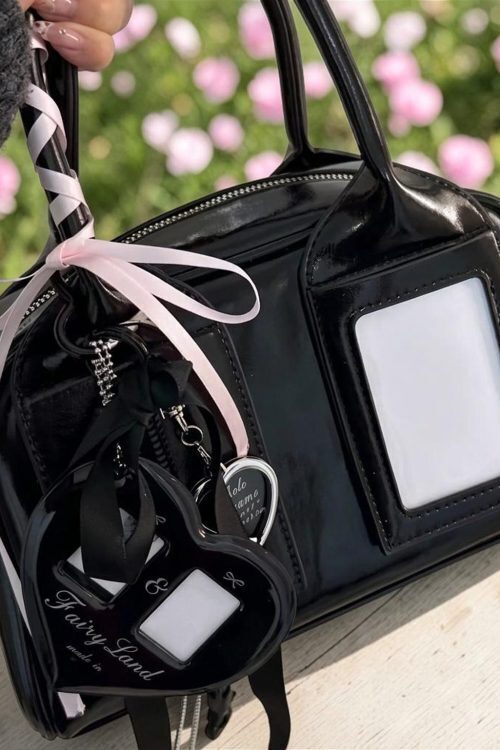 Red Kawaii Convertible Ita Bag with Clear Window for Pin Display