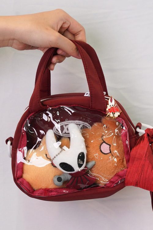 Red Kawaii Convertible Ita Bag with Clear Window for Plushies and Pins