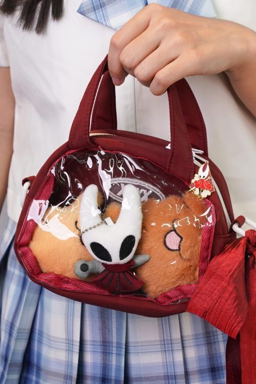 Red Kawaii Convertible Ita Bag with Clear Window for Plushies and Pins