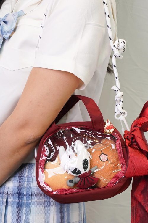Red Kawaii Convertible Ita Bag with Clear Window for Plushies and Pins