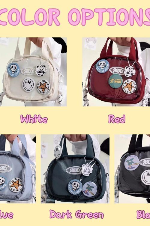 Red Kawaii Convertible Ita Bag with Clear Window for Plushies and Pins