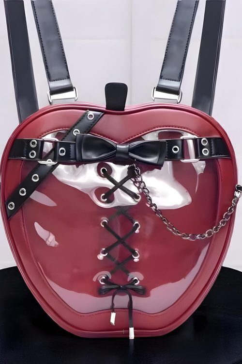 Red Lace Heart Ita Tote Bag with Clear Window for Pin Display