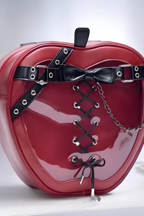 Red Lace Heart Ita Tote Bag with Clear Window for Pin Display